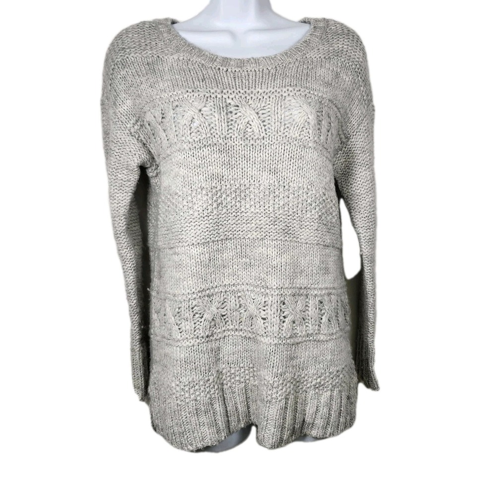 American Eagle Sweater‎ Womens XS Pullover Crewneck Chunky Knit Pattern Gray